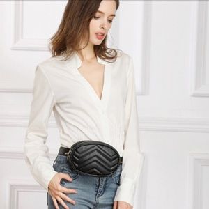 Black PU leather belt bag/fanny/crossbody